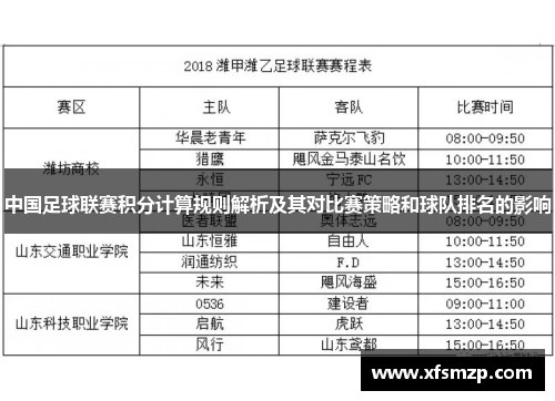 中国足球联赛积分计算规则解析及其对比赛策略和球队排名的影响